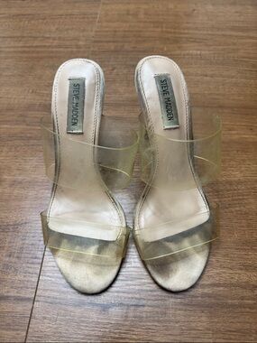 Steve Madden Clear Two-Band Slide Heels with Yellow Tint